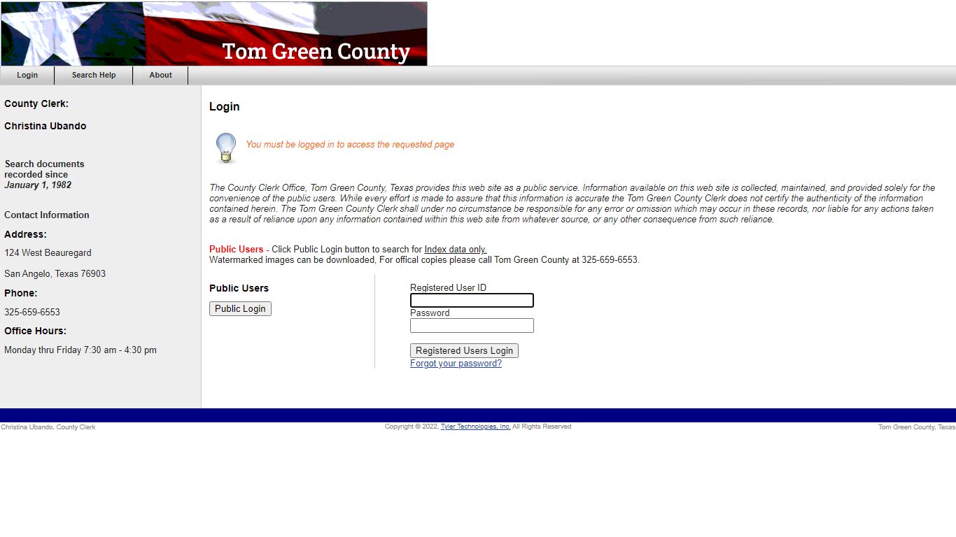 Tom Green County - Login - County Government Records